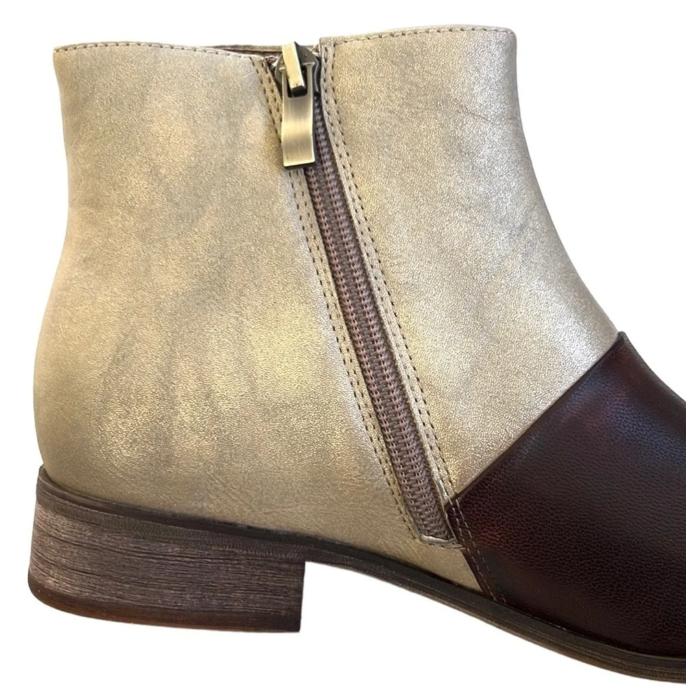 Like New Antelope Leather Metallic Ankle Boot